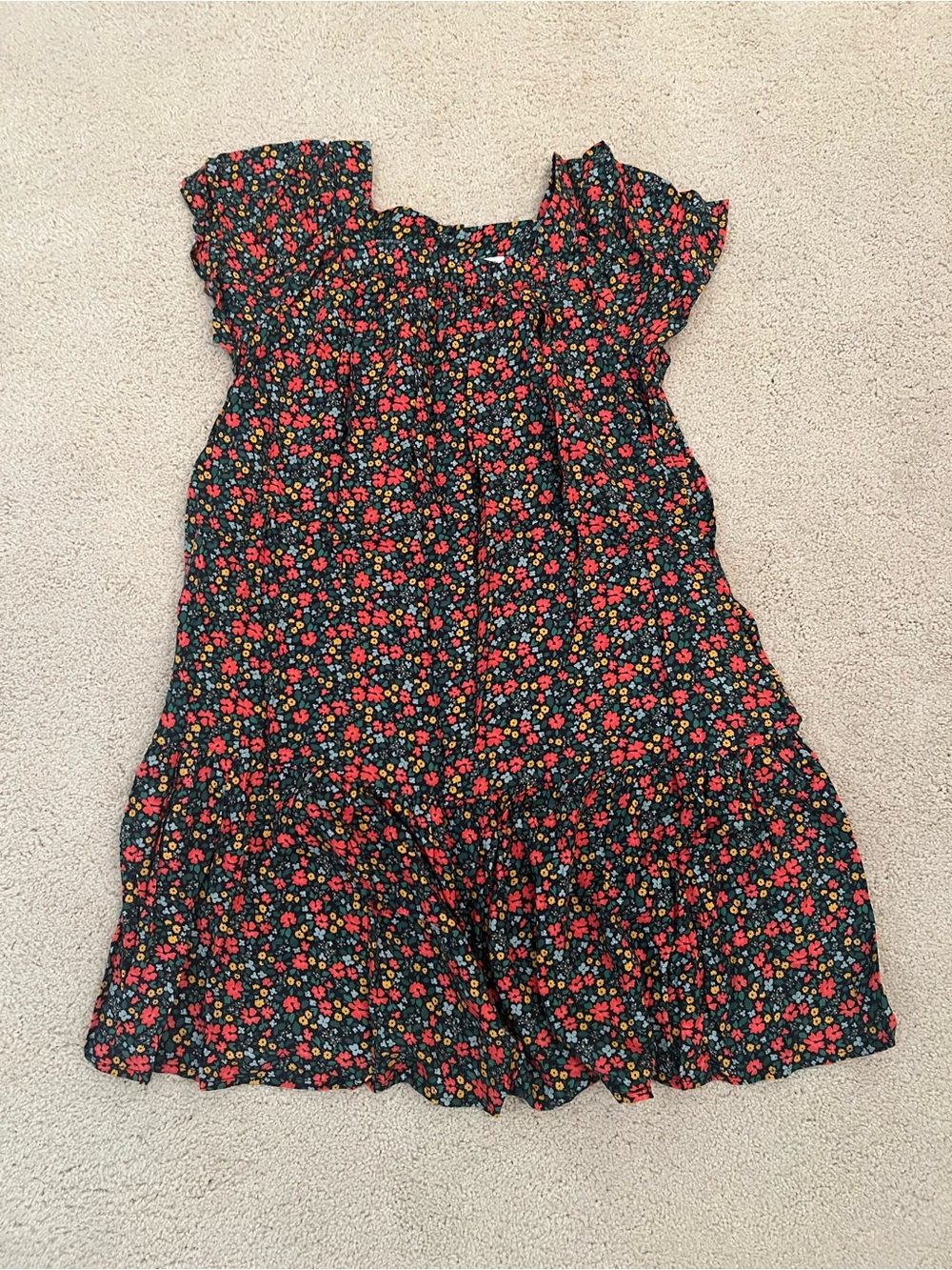 Youth sized Cat & Jack Black Floral Dress with Red & Yellow Flowers - 14/16 - Picture 2 of 5